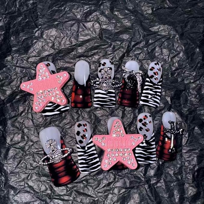 Handcrafted Handmade Nails with Gothic Alien Theme Ancient Inspiration for Women Size M