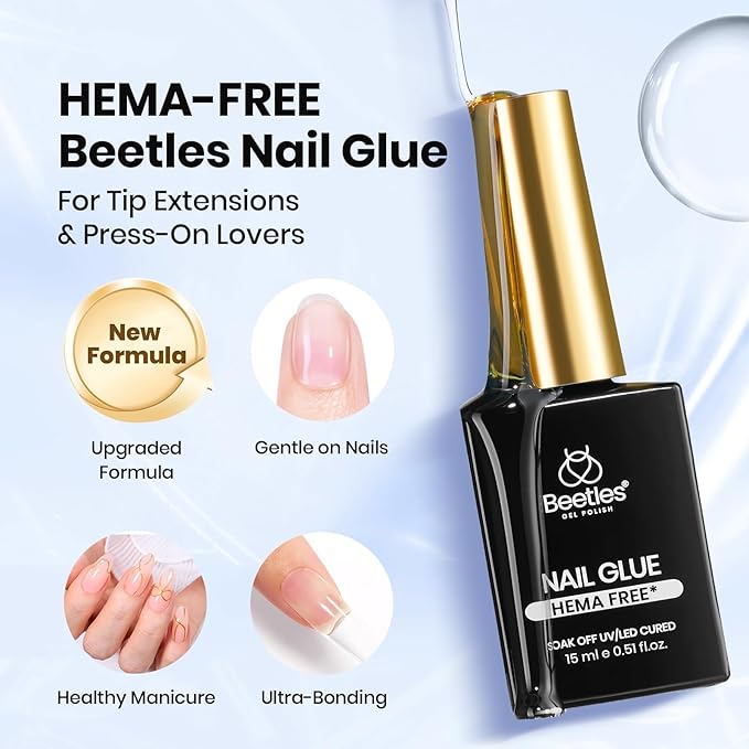 Beetles 15ml HEMA-Free Nail Glue Gel, TPO Free UV Nail Glue for Acrylic Nails Tips, Super Strong for Extensions, Skin-Friendly DIY Gel, U V Light Required