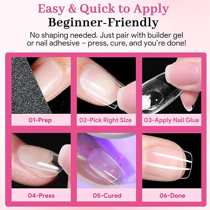 Extra Short Square Fake Nail Tips, 15 Sizes 240 PCS Clear French Half Matte Press On False Nail Tips Pre-shaped Full Cover Gel Nail Tips Extensions Long Lasting for DIY Beginners & Salon Manicure