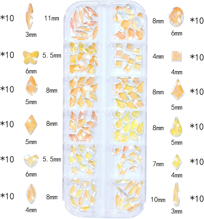 Nail Rhinestones - 3D Multi Shape Size, Flat Back, Manicure Rhinestones Charms, Crystal Aurora Gems, with Kit, for Nail Art, Bedazzling Acrylic Nails, DIY Decor