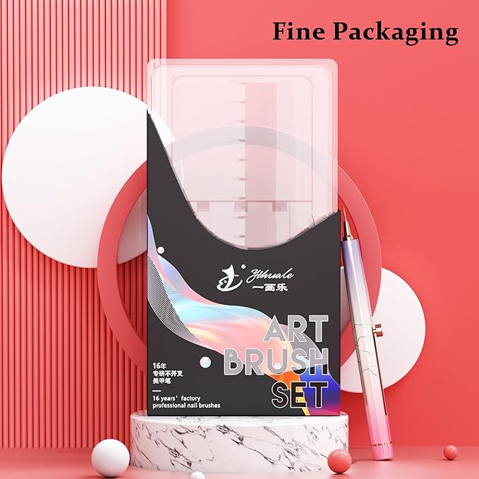 20PCS Nail Art Brushes Set, YIHUALE Push Contact Builder Nail Extension Gel Brush, Gel Polish Art Design Pen Painting Tools, Nail Art Liner Brush and Dotting Pen for Salon, DIY (Pink+purple, 4+16PCS)