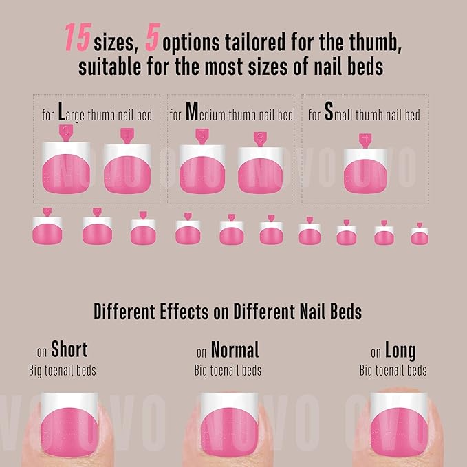 NOVO OVO French Tip Toe Nail Tips press on, ROSE PINK WITH GLITTER Sharp Square Toe Nail Tips Toenail Extension, Need Builder Gel & Top Coat, no Glue, Full Cover Acrylic for DIY 15 Sizes 240 pcs