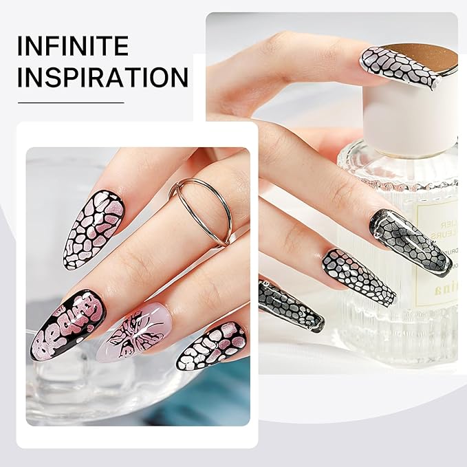 MIZHSE White and Black Poke Gel Nail Polish, with Professional Poke Foundation Gel and Brush Tool, Multifunctional Drawing Painting Nails Art Design Lace Letters Wave Flower Manicure DIY Home
