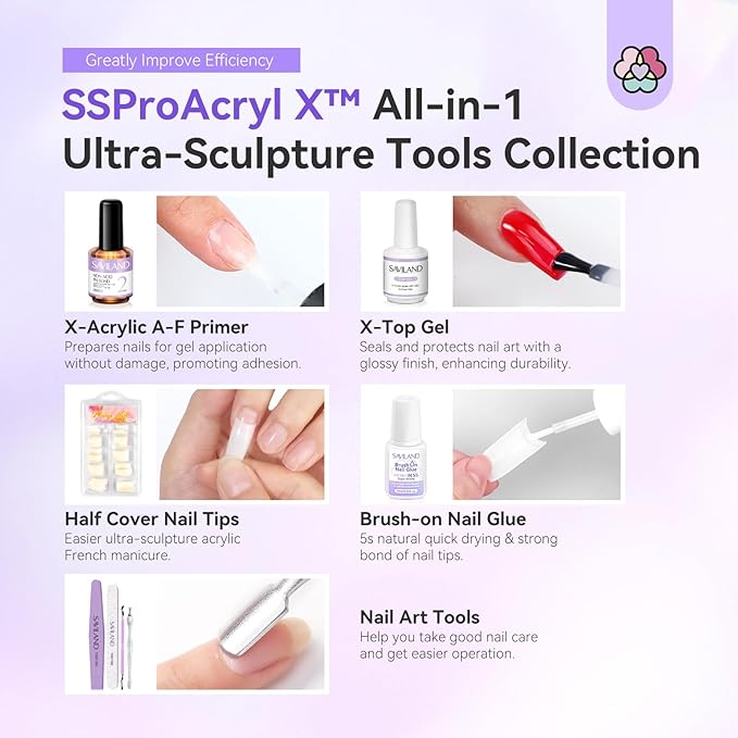 SAVILAND Professional Acrylic Nail Kit: Nail Kit Set with 4OZ Large Capacity Monomer Nail Drill 30 Days Wear Nail Extension Manicure Christmas Gift