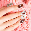 Fake Nails Set Brown White Long Medium Square Cute 3D Bear Love False Nail Tips, Press On Nails, Artificial Art Nails Finger Manicure for Women and Girls(CDJ0003-M)