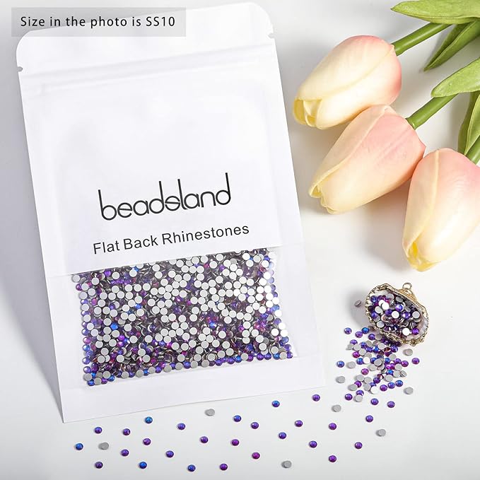 Beadsland 2880pcs Flat Back Crystal Rhinestones Round Gems for Nail Art and Craft Glue Fix, Purple Velvet,SS10,2.7-2.9mm