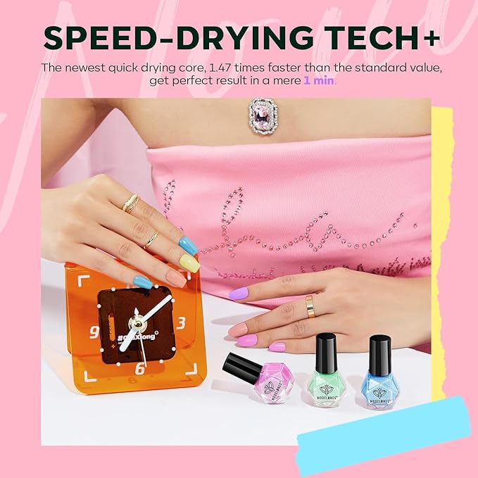modelones Nail Polish Set, 6 Colors Spring Summer Easter Macaron Pastel Nail Polish Soft Pink Purple Blue Green Orange Quick Dry Nail Polish Kit Salon Home DIY Manicure Kit Gift For Women Girl