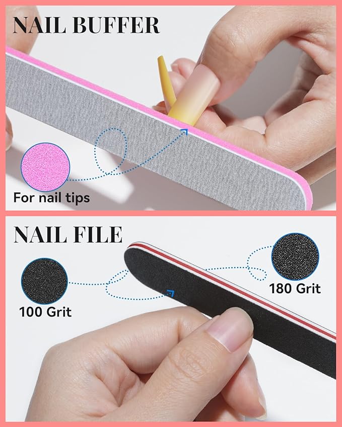 MORGLES 3XL Square Nail Tips No C Curve, 504 Pcs Clear Acrylic Half Cover Tips with Nail Glue, Clipper, Files and Cuticle Fork for DIY Manicure