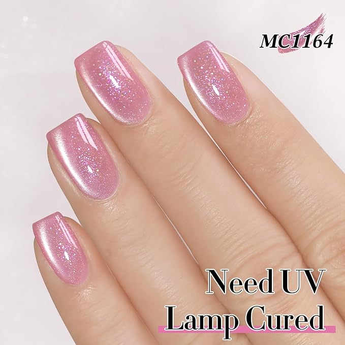 Double Rhythm 0.5 Oz Cat Eye Gel Polish with Magnet Same Color Same Bottle Holographic Glitter Shimmer Translucent Color Salon 15 ML Magnetic Nail Art (Mermaid Pink-MC1164)