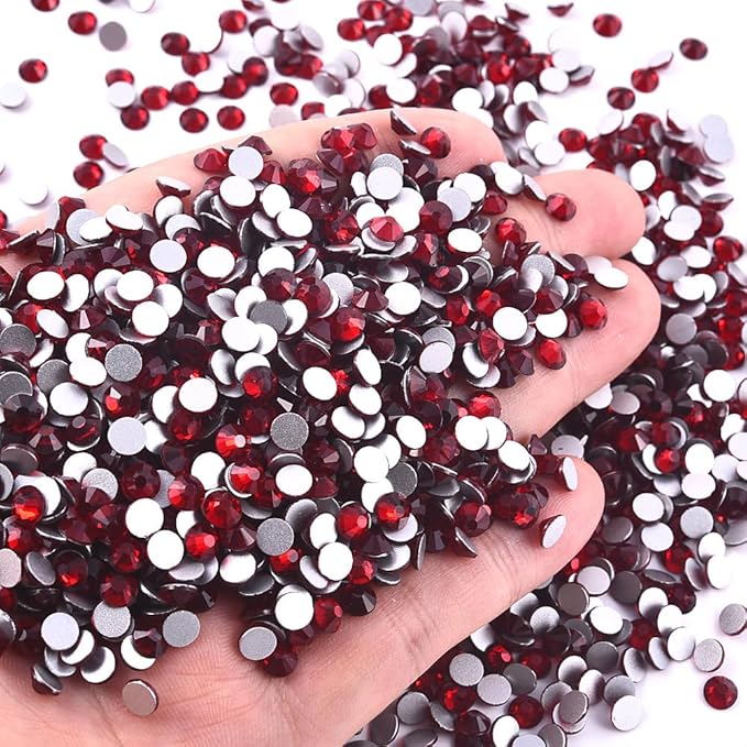 Blinginbox 288 Pieces SS30/6.4-6.6mm Flat Back Crystal Rhinestones Round Gems for Nail Art,Dark siam