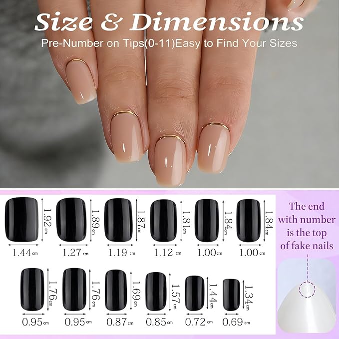 Press On Nails Short Coffin- Gold End Foil Press On Nails With Glue For Women, Soft Gel Glue On Nails in 12 Sizes - 24 Stick On Nails Kit