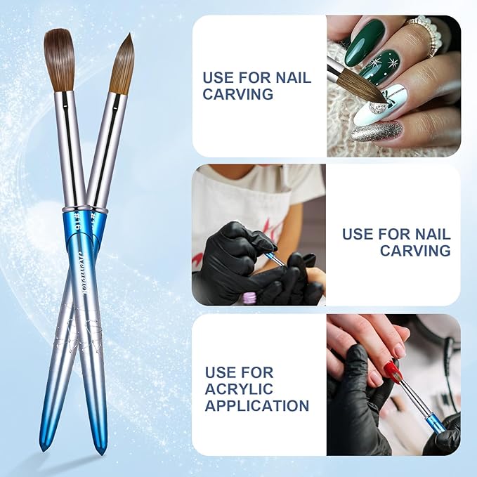 Acrylic Nail Brush Size 16, KEMEISI 100% Pure Kolinsky Nail Art Brushes Sturdy Handle Oval Shaped Acrylic Powder Nail Design Tools for Professional Manicure DIY Home Salon (Blue Gradient)