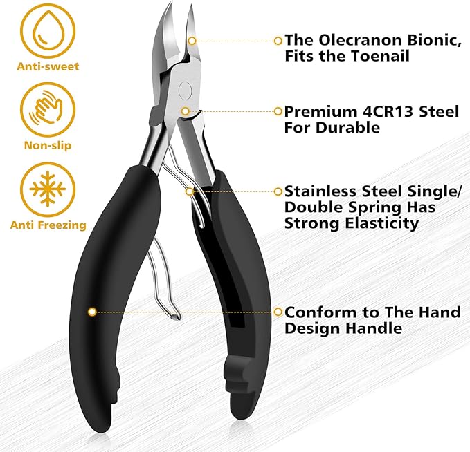 Toe Nail Clipper for Ingrown or Thick Nails- Toenails Trimmer and Professional Podiatrist Toenail Nipper for Seniors with Surgical Stainless Steel Super Sharp Blades Lighter Soft Handle
