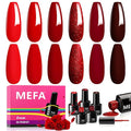 MEFA Red Gel Nail Polish Set, 6 Colors Gel Polish Kit Popular Red Burgundy Glitter Nail Polish Soak Off Rose Dark Red Shimmer Nail Art Design DIY Home Salon Manicure Gifts for Women Girls 2024