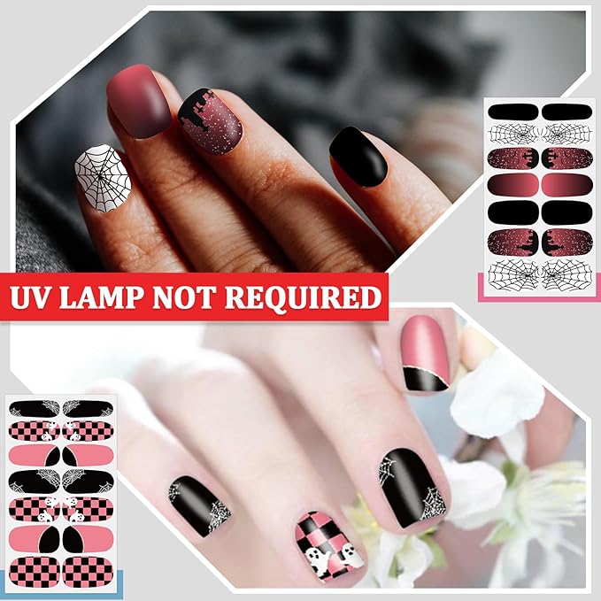 SILPECWEE 20 Sheets Nail Polish Stickers Full Nail Wraps for Women Fall and Halloween Nail Stickers Stick on Nail Polish Strips Gel Fingernail Manicure Design Self Adhesive with File