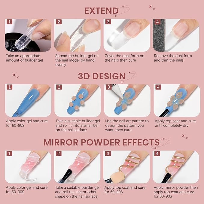 Clear and Nude Solid Builder Gel for Nails Extension 3D Hard Gel for Carving Patterns Decoration Home Manicure DIY for Women