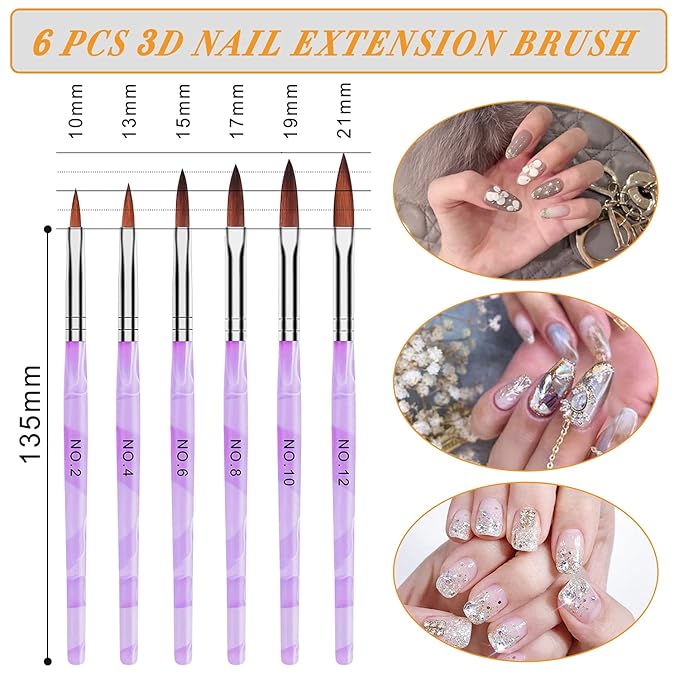 AROIC 28 Pcs Acrylic Nail Brush Set Including 7 Pcs UV Gel Nail Art Brushes, 6 Pcs 3D Nail Extension Brush, 5Pcs Double Ended Dotting Nail Pen For Nail Art DIY With White Box, colorful