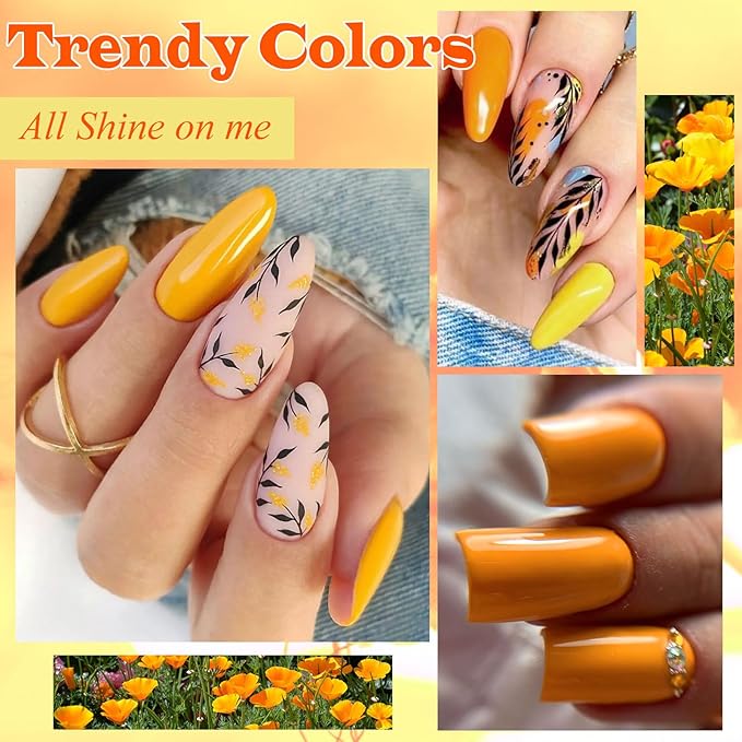 MEET ACROSS 12pcs Gel Nail Polish Set,Soak Off UV LED Lamp Gel Nail Polish Kit,Fashion Shimmer Nail Art Design Gifts for Women Manicure Salon (Yellow)