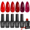 Beetles Red Gel Polish Set - 6 Colors Red Nail Gel Polish Popular Jelly Shimmer Regular Collection Nail Art Design Soak Off Uv LED Nail Kit Minicure DIY Home Salon Spring Gift for Women