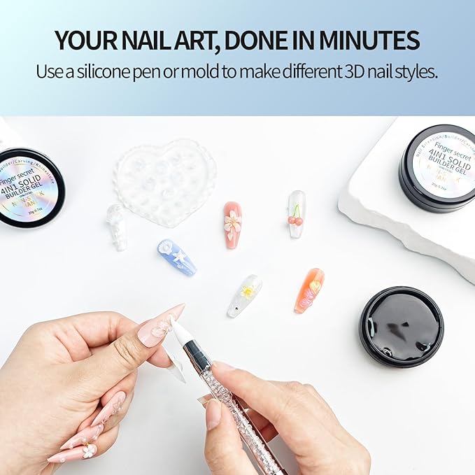 3D Gel Nail Art Kit-Sky Blue Solid Builder Gel for Nails 3D Sculpting Carving Building Modeling Hard Extension for Beginner DIY Salon at Home Cured Needed