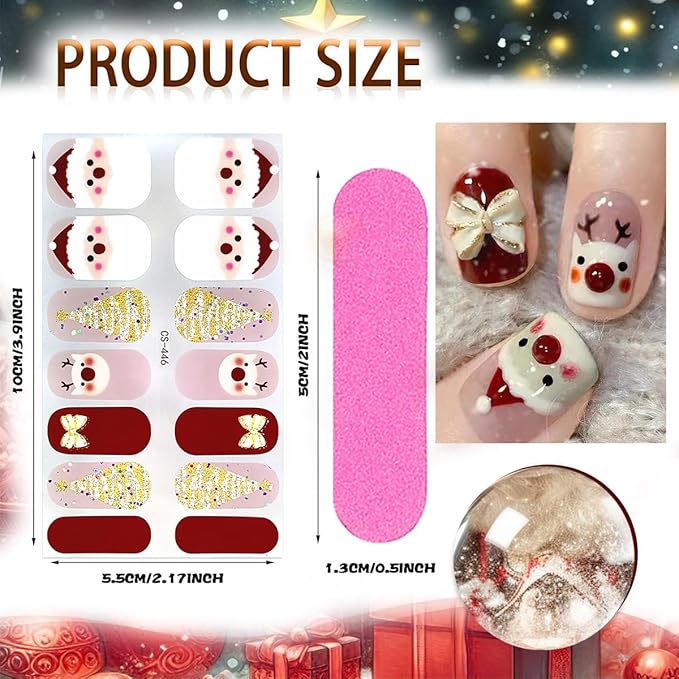 6 Sheets Christmas Nail Wraps Stickers 3D French White Snowflake Gel Nail Stickers Strips Self-Adhesive Winter Holiday Full Wraps with Xmas Trees Santa Reindeer Nail Polish for Women Acrylic Nails DIY