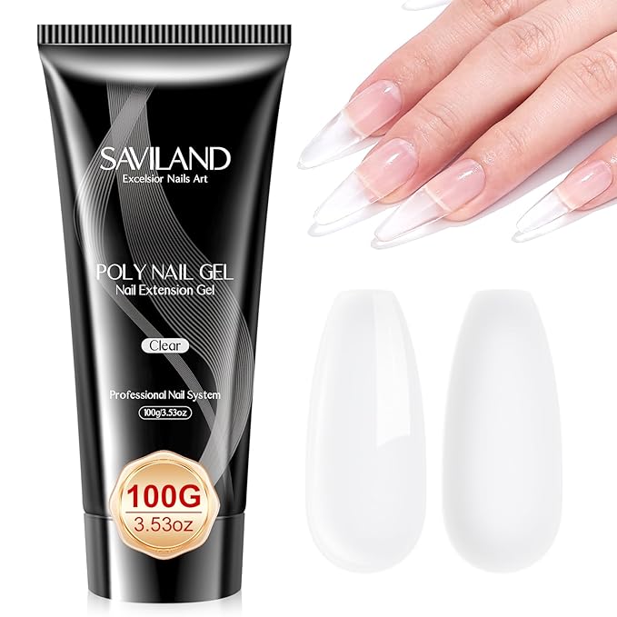 SAVILAND Hema-Free Large Clear Poly Gel: 100g Natural Nail Extension Poly Hard Gels For Starter Salon-Like Strengthener Long Lasting Poly Nail Gel for Beginner & Professional DIY at-Home