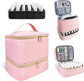 JEWHITENY Nail Polish Organizer Bag Holds 30 Bottles & Nail Lamp,Double-Layer Nail Polish Storage Bag with Adjustable Dividers,Portable Nail Kit Bag For Nail Stuff & Manicure Tools (Pink)