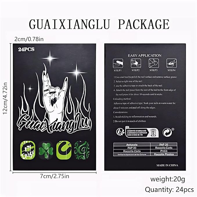 Short Square Press on Nails St. Patrick's Day Fake Nail with Winter Geen Designs False Nails Press Ons Gift for Women 24pcs