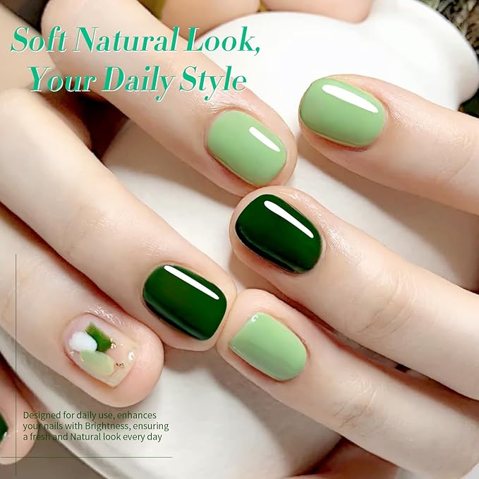 Born Pretty Green Gel Nail Polish, Spring Summer Carnival Evergreen Gel Nail Polish Set, Glitter Green Sparkle Gel Polish Nail Art Varnish Manicure Collection St. Patrick's Day 6PCS