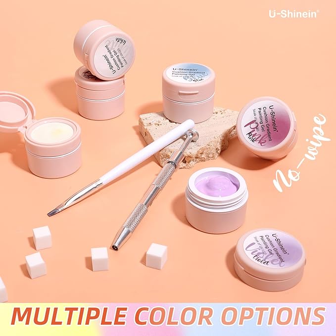Cushion Gradient Painting Gel, Ombre Nails Aura Nails Full Coverage Precise Control of Each Dip Matte Effect Non-Wipe Long Lasting French Manicure Soak Off UV LED DIY Nail Art (07)