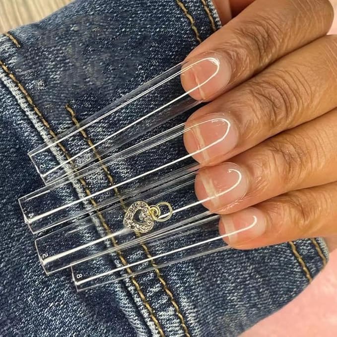 Acrylic 3XL Full Cover Square Nail Tips, 12 Sizes, 360pcs, Clear, Glossy Finish