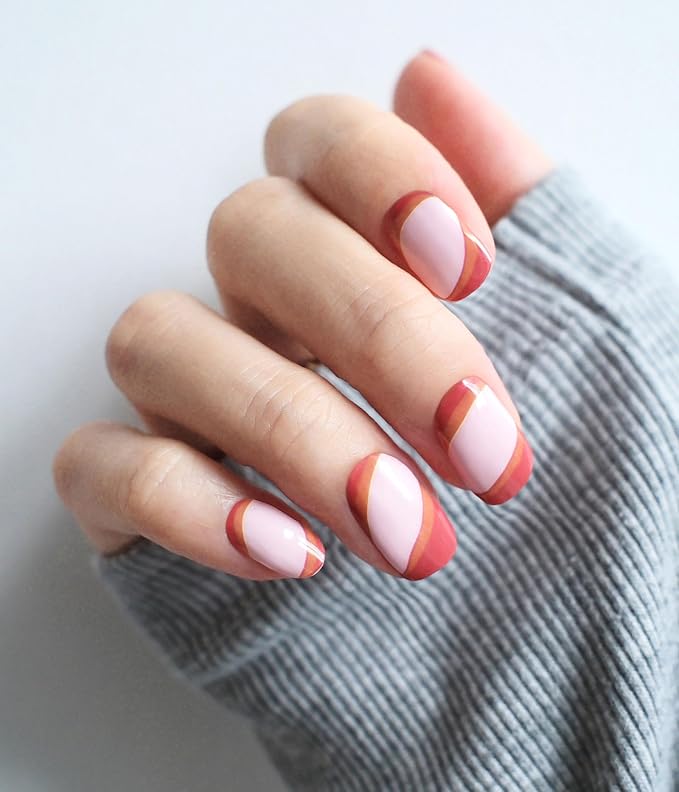 Nail Polish Strips (No UV Lamp Needed) - 22 Pcs Salon Quality Gel Nail Stickers - Long Lasting Wraps (Gummy Watermelon Ring Red)