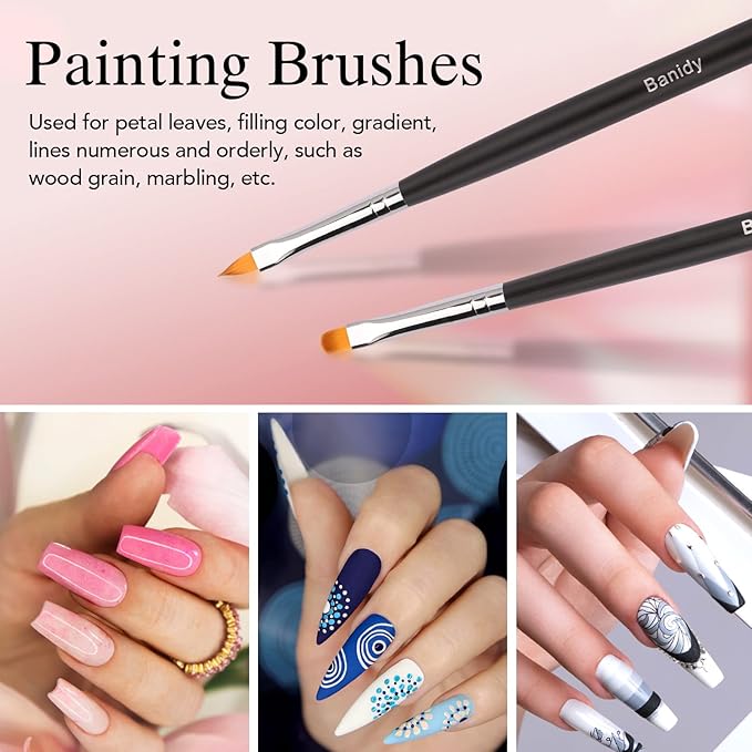 Nail Art Brushes for Gel Art Design Brush Tools Dual-Head Pen Painting Set Include Extension Brush Liner Brush Dotting Pen for DIY Manicure Polish Black