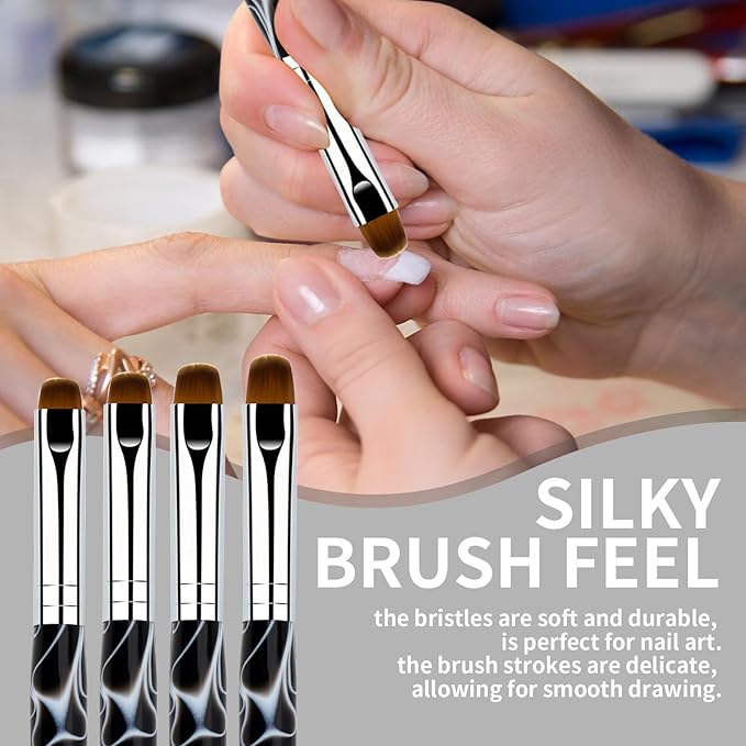 French Manicure Brush, Esclane 2 Way French Nail Brush with Dotting Tool for Manicure Cuticle Clean Up Nail Art Design, French Tip Brush (Black, #16)