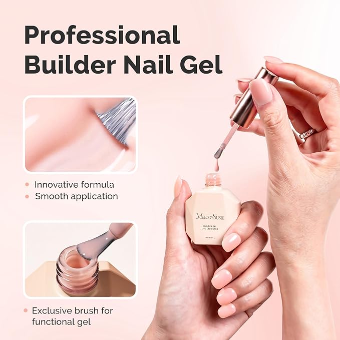 MelodySusie Builder Nail Base Gel Nude Builder Gel for Nails Thickening, Soak Off UV Gel,Extension Gel Rhinestone Nail Glue Gel in a Bottle for Nail Art Design Gift for Women-019