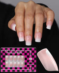 Press on Nails,Ombre Short Square, 19 Sizes, 38 Pieces,Fake Nails with Brush-on Glue & Adhesive Tabs (Pink White Ombre)