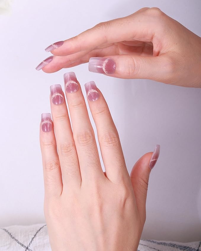 Semi Cured Gel Nail Strips - 20pcs Glaze Gel Stickers, Salon Quality DIY Wraps, Easy to Apply, UV Light Required