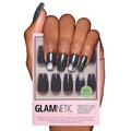 Glamnetic Press On Nails - Phantom Glow | Opaque Black Glitter & Glow-in-the-Dark Ghost Medium Coffin Fake Halloween Nails, Salon Quality | 15 Sizes - 30 Nail Kit