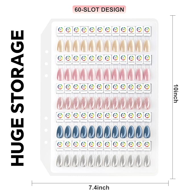 Magnetic Nail Color Display Book Inside Page with 60 Acrylic Magnetic Nail Display Tips for Nail Art Design Pattern Practice (Cover Not Included)