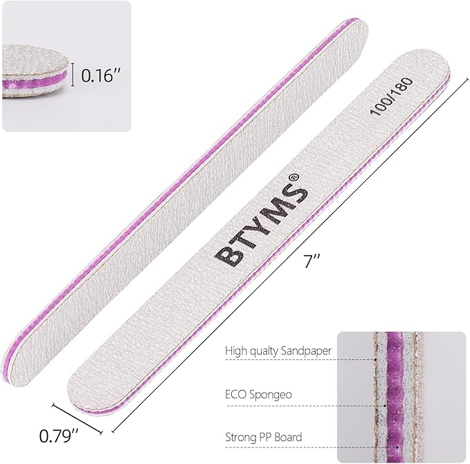 BTYMS 25Pcs Nail Files 100/180 Grit Double Sided Emery Board Nail Buffering Files for Acrylic and Natural Nails