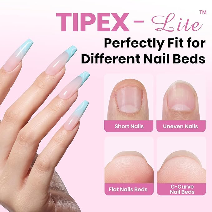 Beetles Tipex Lite Apex Nail Tips, Coffin Long, 512pcs 16 Sizes,Pre-Building Pre-Etched Acrylic Nail Tips for Flat Nails & Natural Nail Beds