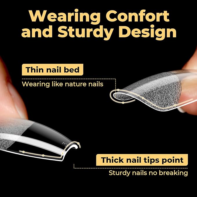 UNA GELLA Long Coffin Nail Tips, 312Pcs Gel Nails Tips Coffin Pre-Shape, Half Matte Full Cover Clear False Fake Nails for Nail Extension DIY Art Salon 12 Sizes