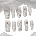 Sun&Beam Nails Handmade Press-on Medium Long Coffin Ballerina White Silver Purple Pink Christmas 3D Sweet Design Fashion False Nail Tips 10 Pcs Set (#197 XS)