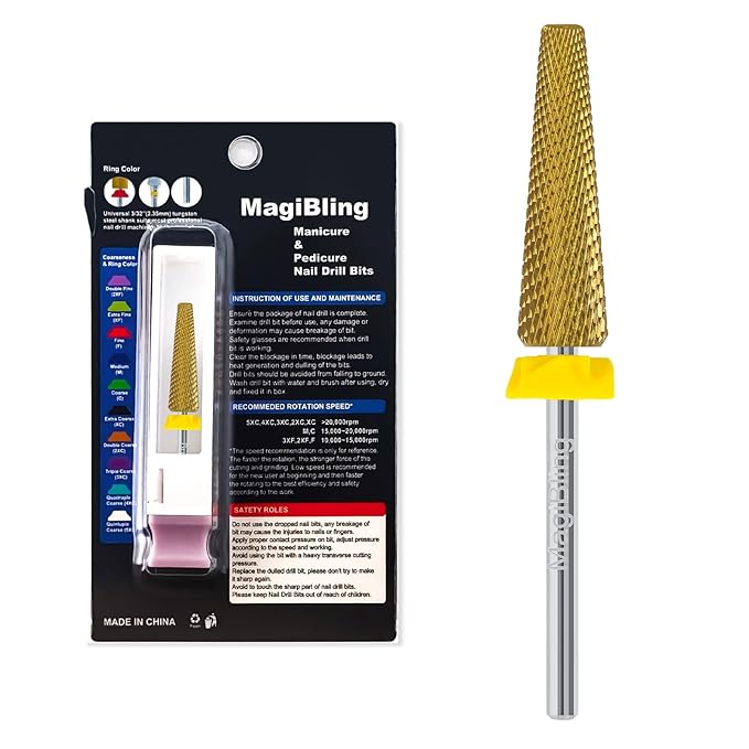 24mm Super Long 5-in-1 Tapered Barrel Nail Drill Bit, 3/32'' Tungsten Carbide E-File Bit for Fast Gel Removal & Long Nail Shaping, Two-Way Rotation Safety Bit for Acrylic Extensions, Extra Fine