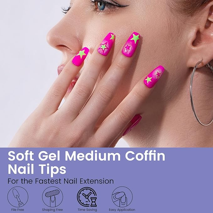 Nail Tips Medium Coffin: 240PCS Soft Gel Medium Coffin Press On Nails, 12Sizes Pre-shaped Acrylic Nail Extension Full Cover for Girls Women Home Salon