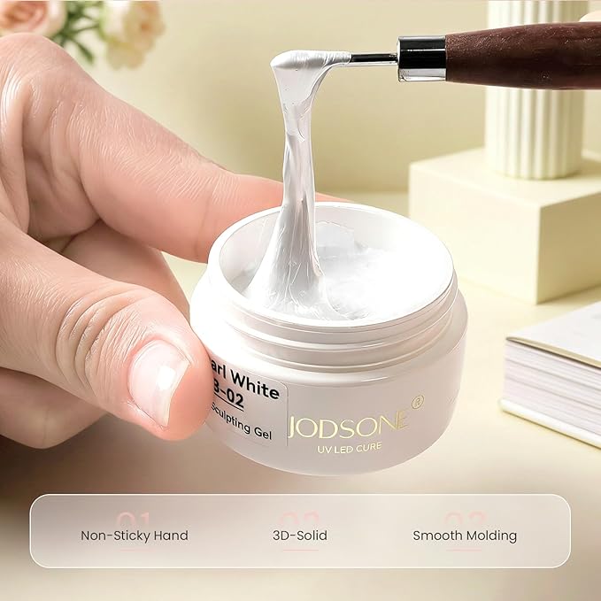 JODSONE Pearl White 3D Gel Nail Art Sculpting Gel Non-Sticky Molding Gels for Nails Solid U V LED Soak Off Gels Polish for Nail Design Home Manicure