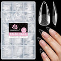 UNA GELLA Stiletto Gel Nail Tips Medium 15 Sizes 300PCS Pre-Etched Clear Acrylic Nail Tips Easy DIY Salon Stiletto Almond Press On Nails Snug Fit Full False Fake Tips Extensions Long-Lasting Hold