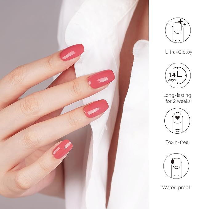 DANNI & TONI Semi Cured Gel Nail Strips Mauve (Camellia) Carmine Red Glossy Nail Wraps 28 Stickers