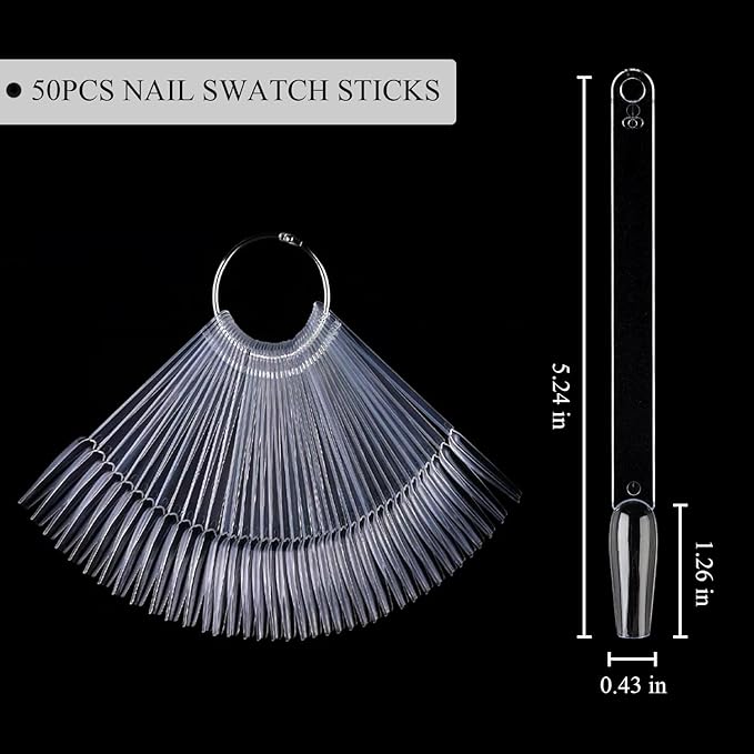 Clear Nail Swatch Sticks with Number Stickers, 50 Pcs Ballerina Nail Sample Swatches for Gel Polish Color Display Practice Nails muestrario de colores para uñas Manicure Supplies