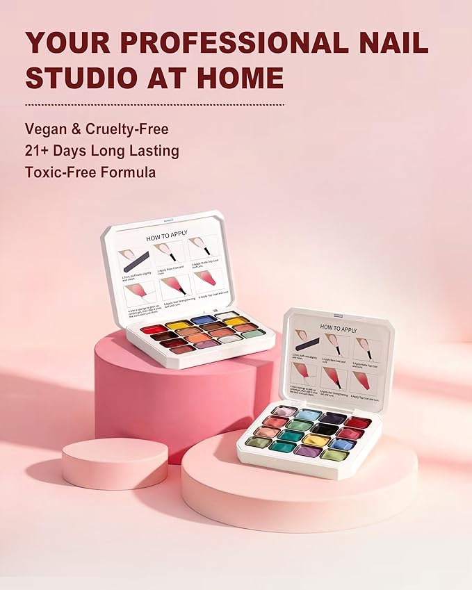 16 Colors Gradient Blooming Gel Nail Polish Palette, Aura Nail Art Kit for Blush Nails, Solid Creamy Gel for Ombre Nails, Sponge Patting Painting Gel, UV/LED Cured Nail Art Set for Beginners